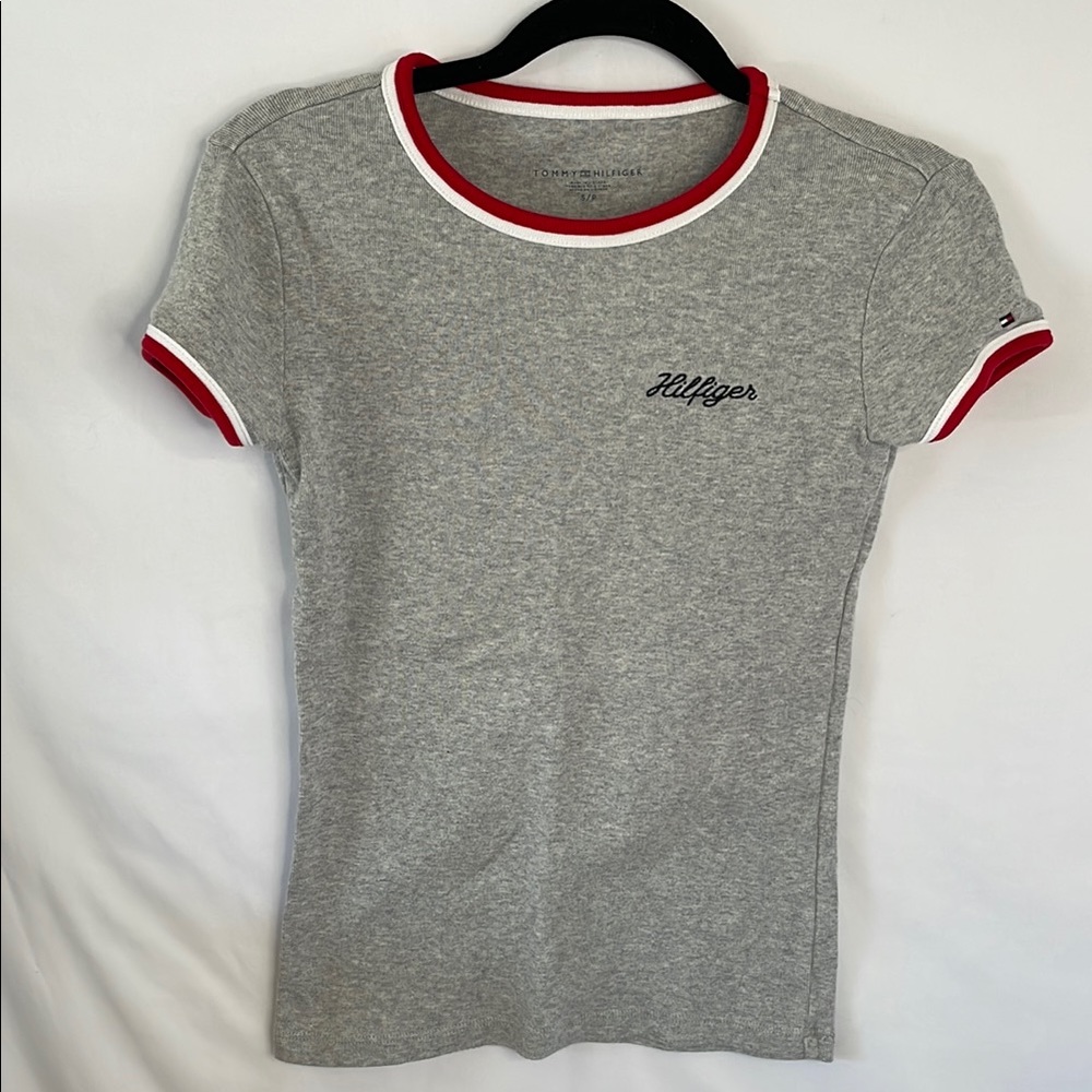 Hilfiger Gray T-Shirt with Red and white Accents - Picture 1 of 3